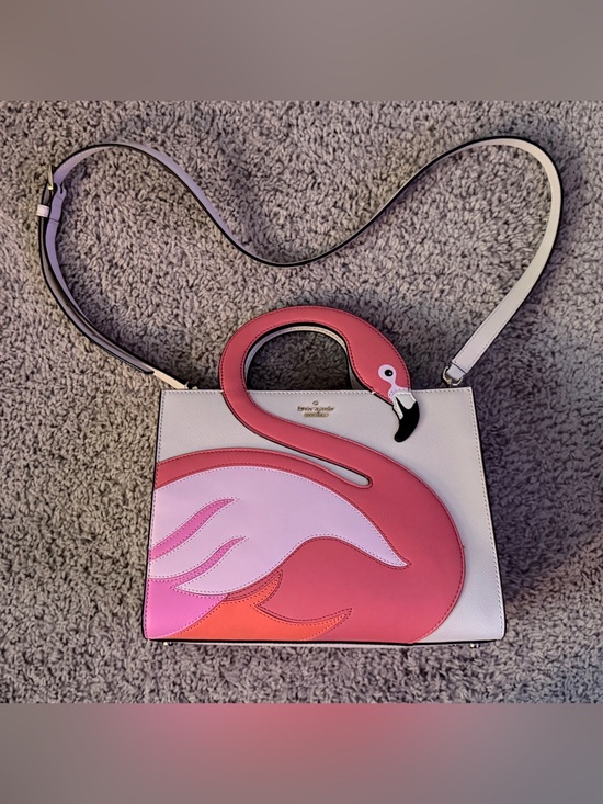 Kate Spade New York Strut Your Stuff Flamingo Applique Maise  kate spade Pink Flamingo bleach bone by the pool flamingo sam Applique Satchel